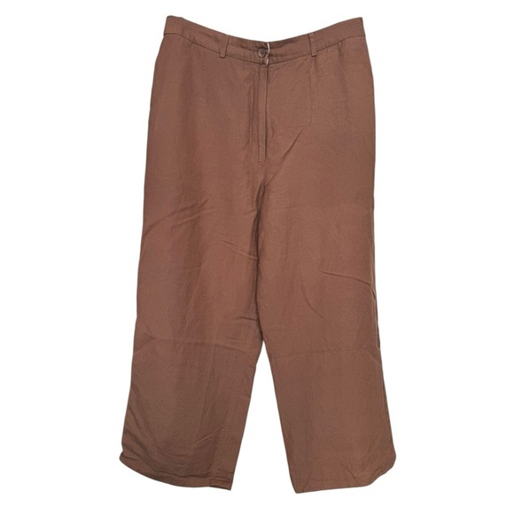 Vintage Linen Blend Wide Leg Pants Trousers Size 14 Brown Jillian Jones - Picture 8 of 8